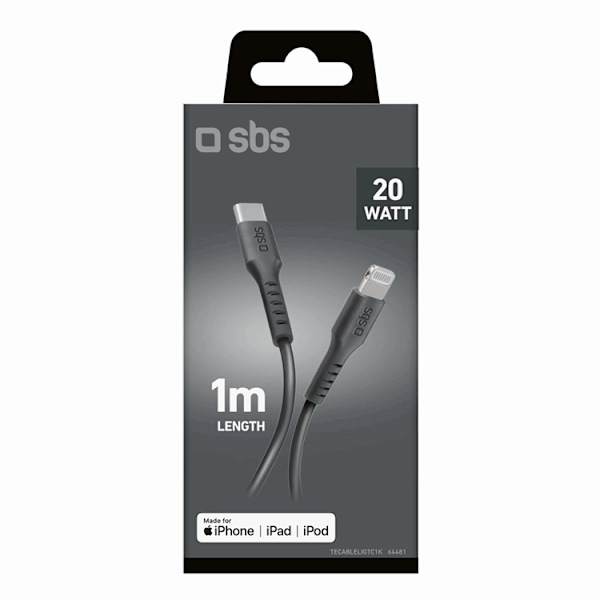 SBS USB-C - Lightning Kabel 1m - Svart Svart