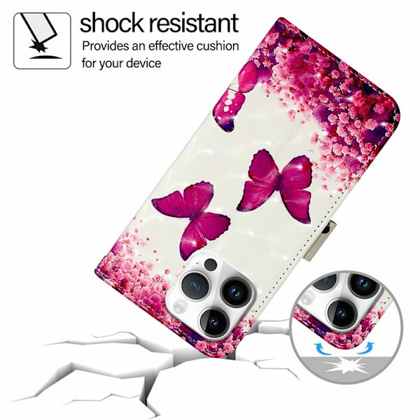 iPhone 16 Pro Plånboksfodral Printing Pattern Med Rem Rosa
