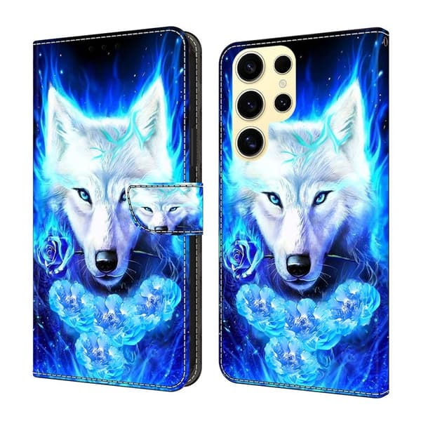 Samsung Galaxy S26 Ultra Plånboksfodral Konstläder Mönster - Vit Varg