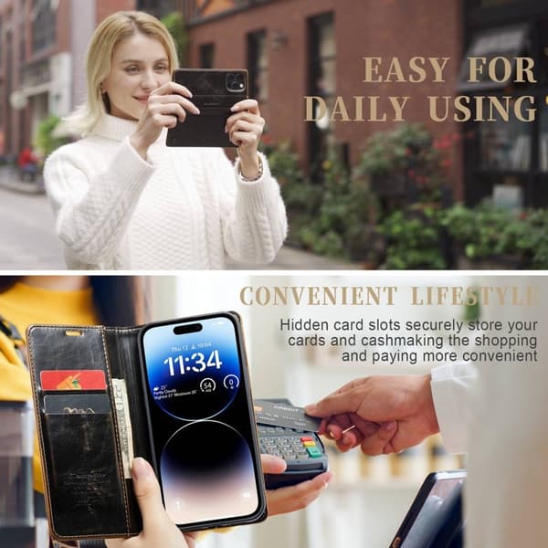 CASEME 003 Plånboksfodral Konstläder till iPhone 14 Pro Max - Brun