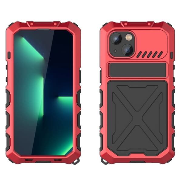 R-JUST Mobilskal till iPhone 14 Kickstand Silikon + Metall Röd