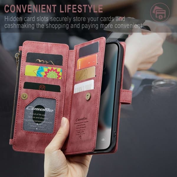 CASEME C30 Plånboksfodral i Konstläder för iPhone 12 Pro Max - Röd