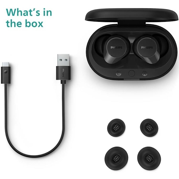 PHILIPS True Wireless Hörlurar 6+18 tim Speltid - Svart Svart