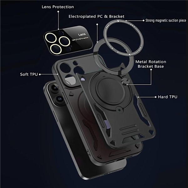 iPhone 15 Plus Mobilskal Magsafe Ringhållare Kickstand - Svart Svart