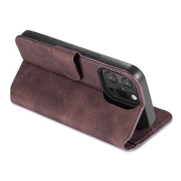 DG.MING iPhone 14 Pro Max Konstläder Plånboksfodral Retro Stil Magnetisk Brun