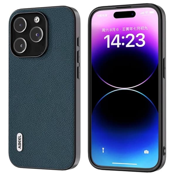 ABEEL Mobilskal till iPhone 15 Pro Max Äkta Läder Litchi - Grön Grön