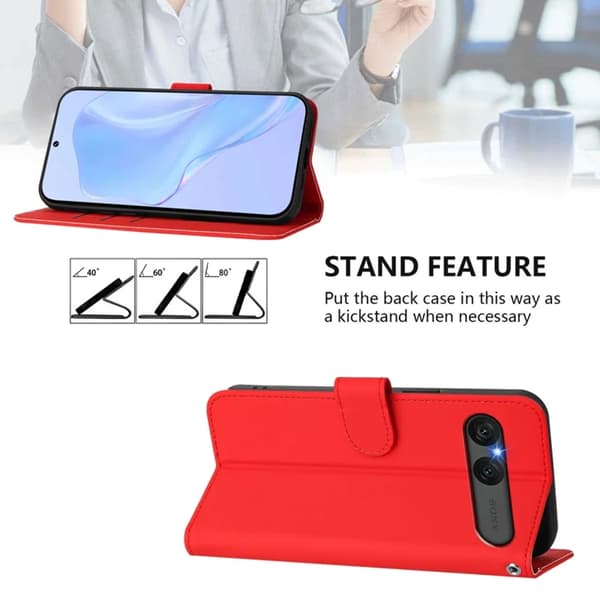 Sony Xperia 10 VII Plånboksfodral Solid Color Konstläder - Röd Röd