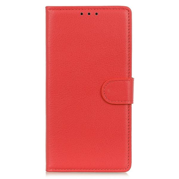 OnePlus 15 5G Plånboksfodral Litchi Texture Konstläder Röd