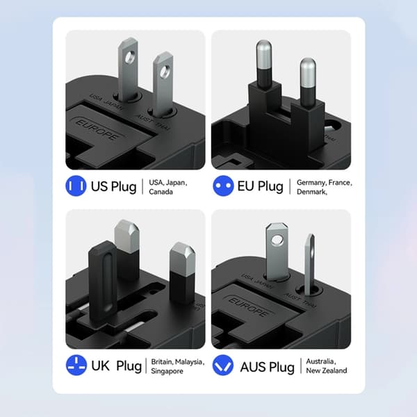 Wozinsky Universal Reseadapter 24W 2xUSB-A EU/US/AUS/UK- Svart