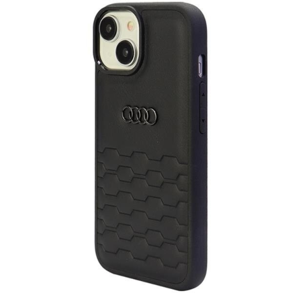 Audi iPhone 15 Plus matkapuhelimen suojakuori synteettistä nahkaa - musta