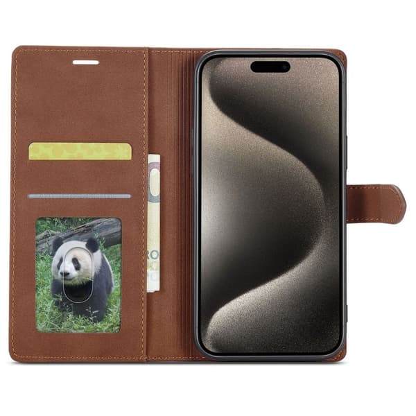 FORWENW F1 Series iPhone 15 Pro Max Plånboksfodral Konstläder - Brun