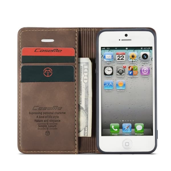 CASEME 013 iPhone 5s/SE Konstläder Plånboksfodral med kortplats - Kaffe