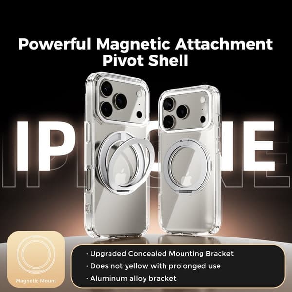 ABEEL Q-LUCK Mobilskal till iPhone 17 Pro Shockproof Rotating Kickstand Silver