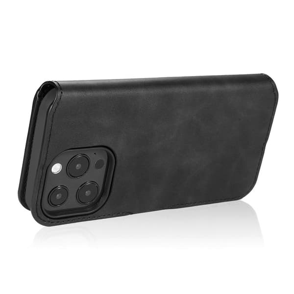 DG.MING iPhone 14 Pro Max Konstläder Plånboksfodral Retro Stil Magnetisk Svart