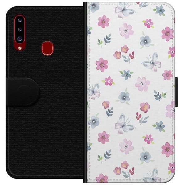 Pung Taske til Samsung Galaxy A20s med blomster og sommerfugle