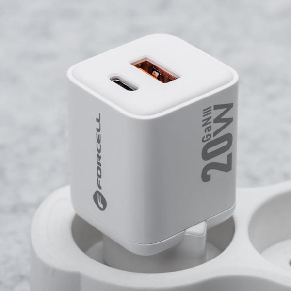 Forcell Mini Hurtigoplader 20W USB-C/USB-A GaN III QC4.0 PD Vit
