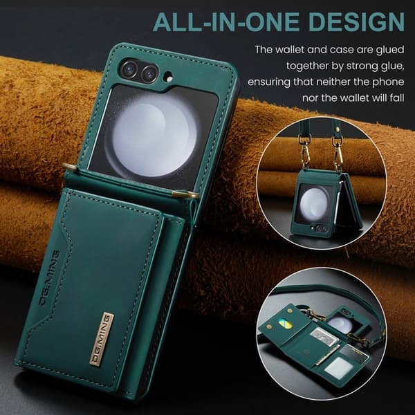 DG.MING Samsung Galaxy Z Flip7 FE Konstläder Plånboksfodral - Grön