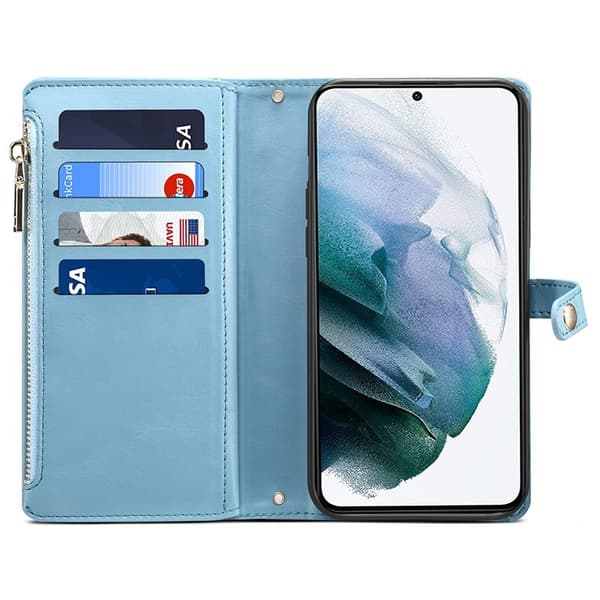ESEBLE Samsung Galaxy S24 Plånboksfodral Zipper Pocket Konstläder - Blå