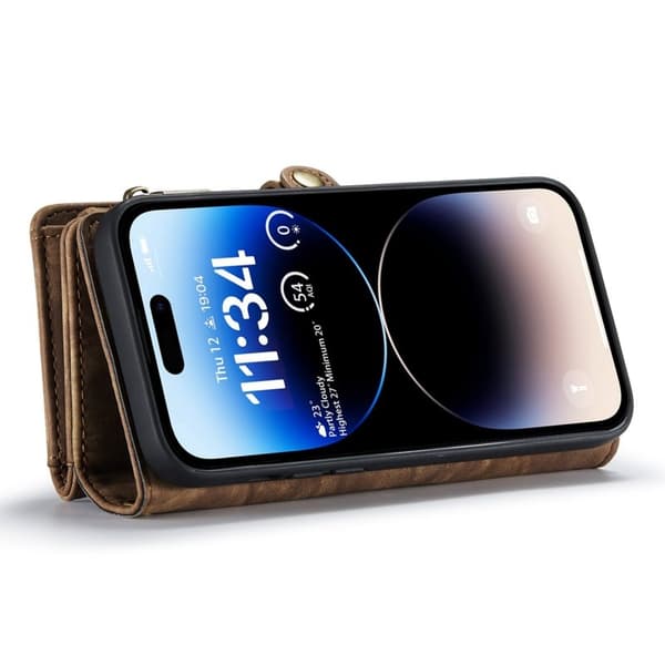 CASEME 008 Series iPhone 14 Pro Plånboksfodral Konstläder Brun
