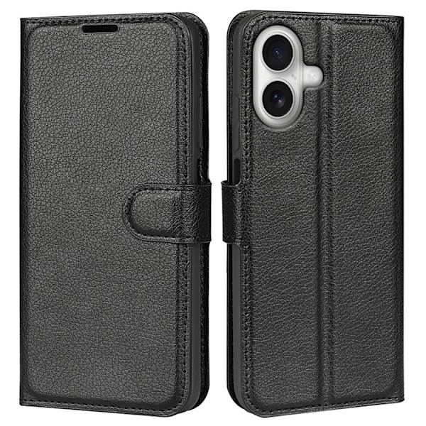 iPhone 17 Plånboksfodral Litchi Texture läder - Svart Svart