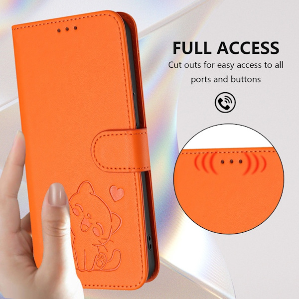OnePlus 15 Konstläder Plånboksfodral Love Cat Pattern Imprint Orange