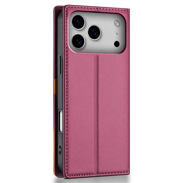 N.BEKUS iPhone 17 Pro Konstläder Plånboksfodral RFID-Skydd P3 - Vinröd Vinröd