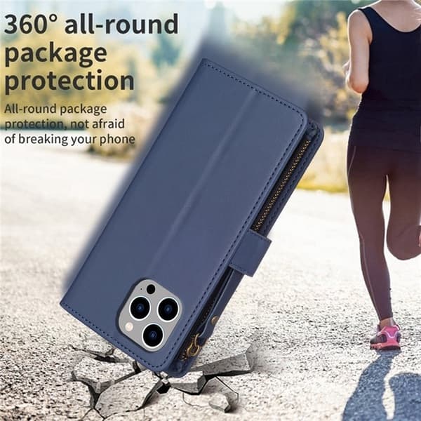 iPhone 15 Pro Max Pungeetui Zipper Flip - Blå Blå