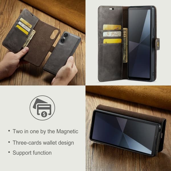 DG.MING Sony Xperia 10 VI Plånboksfodral 2 i 1 Removable Äkta läder - Grå