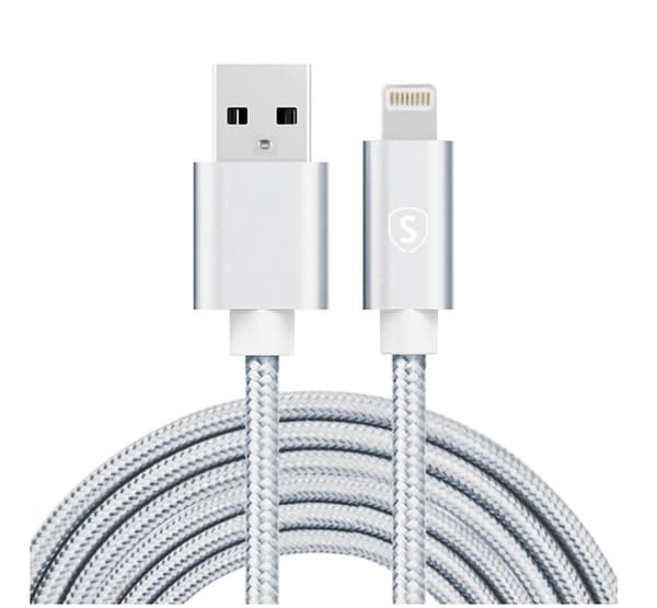 SiGN USB till Lightning -kaapeli, 2.1A, 3m, nailon - hopea Silver