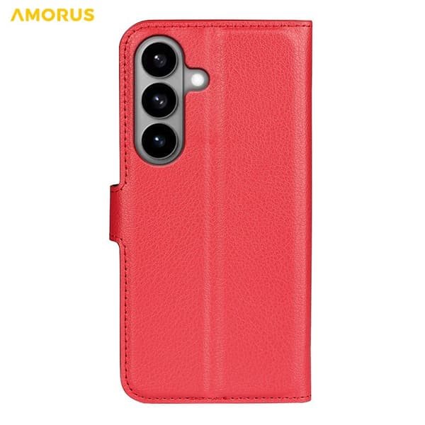 Amorus Plånboksfodral för Samsung Galaxy S26 Plus Konstläder Stöd - Röd