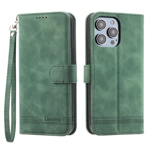DIERFENG DF-03 Plånboksfodral i Konstläder för iPhone 12 Pro Max - Grön