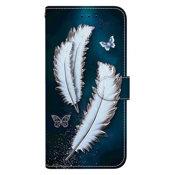 Sony Xperia 1 VII Konstläder Plånboksfodral med Lanyard Printing - Vit Feather Vit
