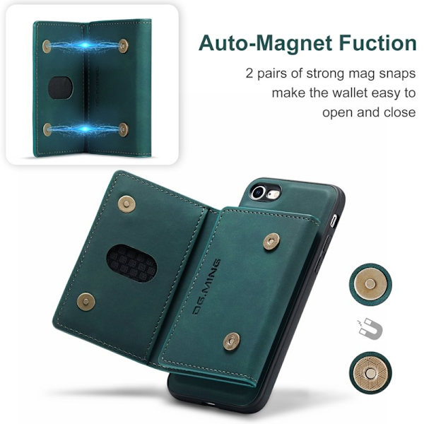 DG.MING Magnetisk Konstläder Plånboksfodral i Grön för iPhone 7/8/SE