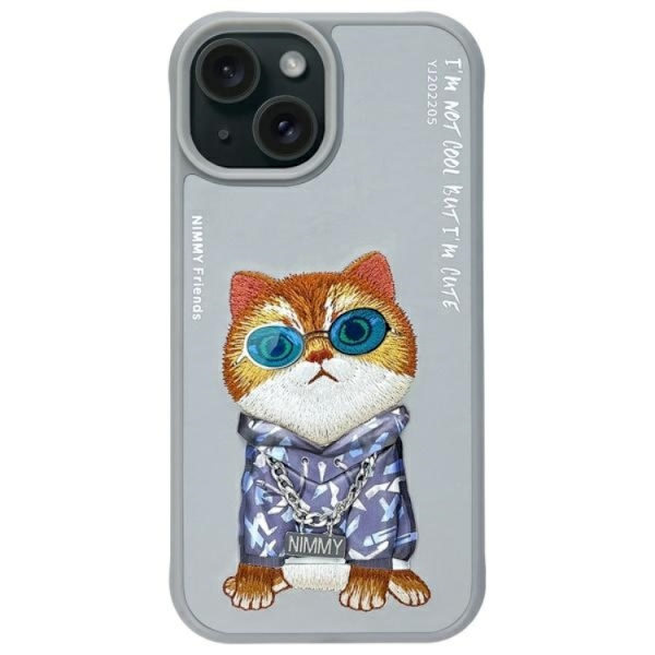 Nimmy Mobilskal till iPhone 15 Glasses Cool Cat - Grå Grå