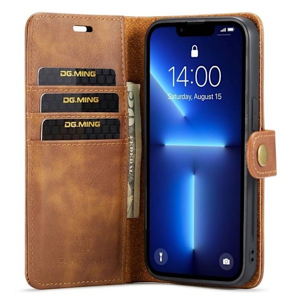 DG.MING iPhone 15 Pro Plånboksfodral Äkta Läder 2in1 - Brun