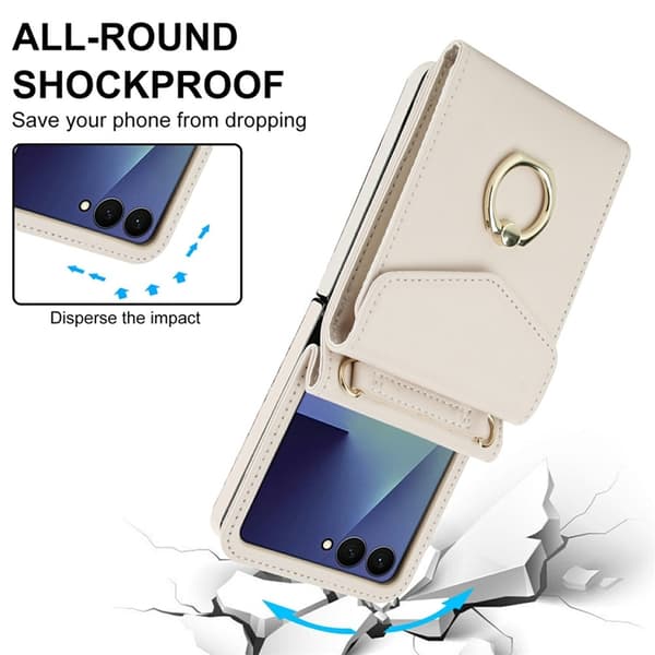 Galaxy Z Flip7 Plånboksfodral Litchi med Axelrem - Vit Vit