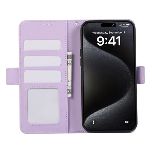 ABEEL iPhone 16 Pro Plånboksfodral Konstläder RFID-Skydd Magnetlås Lila
