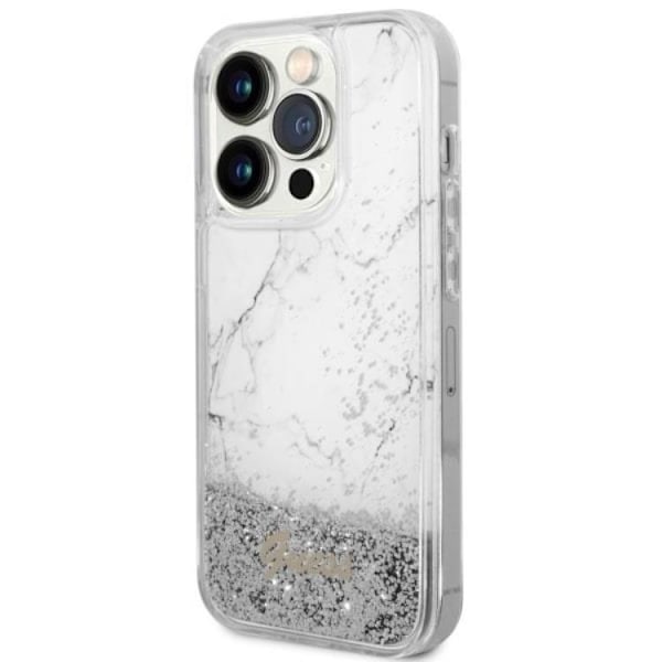 Guess Mobilskal till iPhone 14 Pro Liquid Glitter Marble - Vit Vit