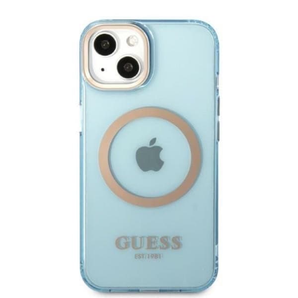 GUESS iPhone 13 Skal MagSafe Gold Outline Translucent - Sininen Blå