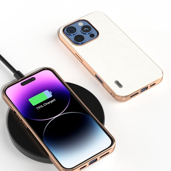 ABEEL Mobilskal till iPhone 16 Pro Electroplating Äkta Läder Grå