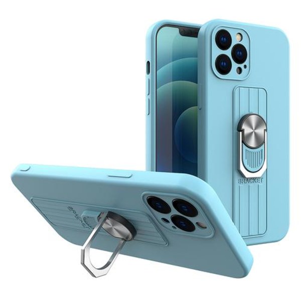 Ring Silikone Finger Grip Stand Cover iPhone 12 Pro Max - Light Bl Blue