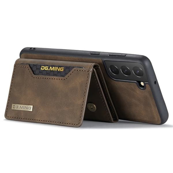 DG.MING Samsung Galaxy S24 Kickstand Konstläder Plånboksfodral - Brun