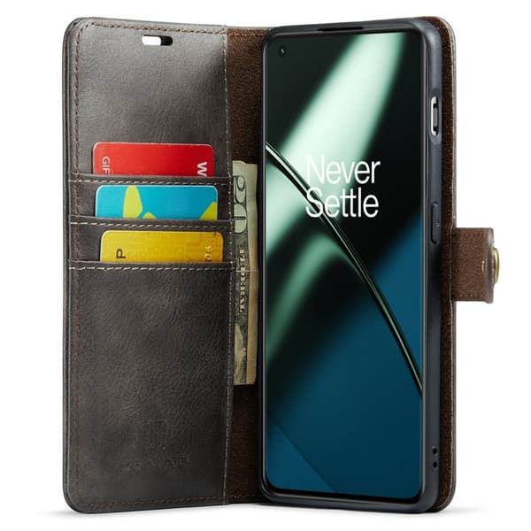 DG.MING OnePlus 11 5G Äkta Läder Plånboksfodral Detachable Magnetisk Grå