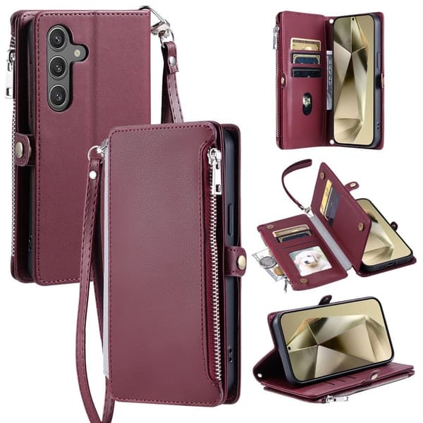 Samsung Galaxy S26 Plus Plånboksfodral TPU + Konstläder - Vinröd
