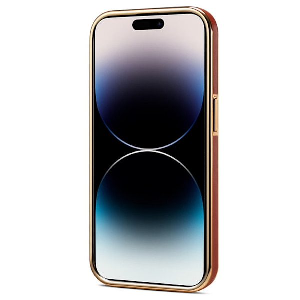 DENIOR iPhone 14 Pro Plånboksfodral Electropläterad Äkta Läder Maroon