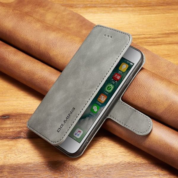 DG.MING Retro Konstläder Plånboksfodral för iPhone 7/8/SE 2022 - Grå