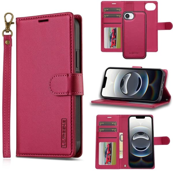 LC.IMEEKE L2 Series iPhone 16e Plånboksfodral Konstläder - Röd