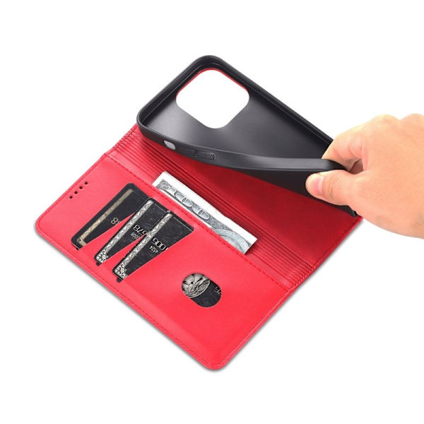 AZNS iPhone 16 Pro Max Plånboksfodral Folio Konstläder - Röd
