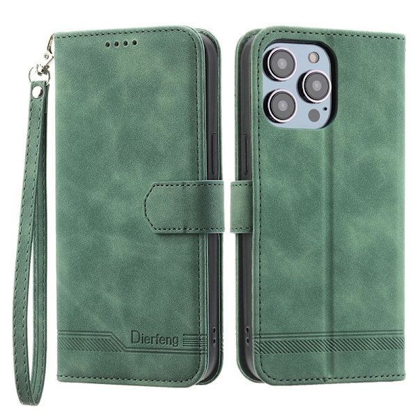 DIERFENG DF-03 Plånboksfodral för iPhone 13 Pro - Konstläder - Grön