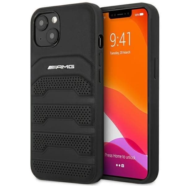 AMG iPhone 14 Plus Skal Læder Debossed Lines - Sort Black